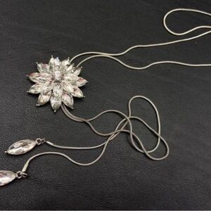 Silver Starburst Pendant Necklace adjustable sliding with Crystal Accents